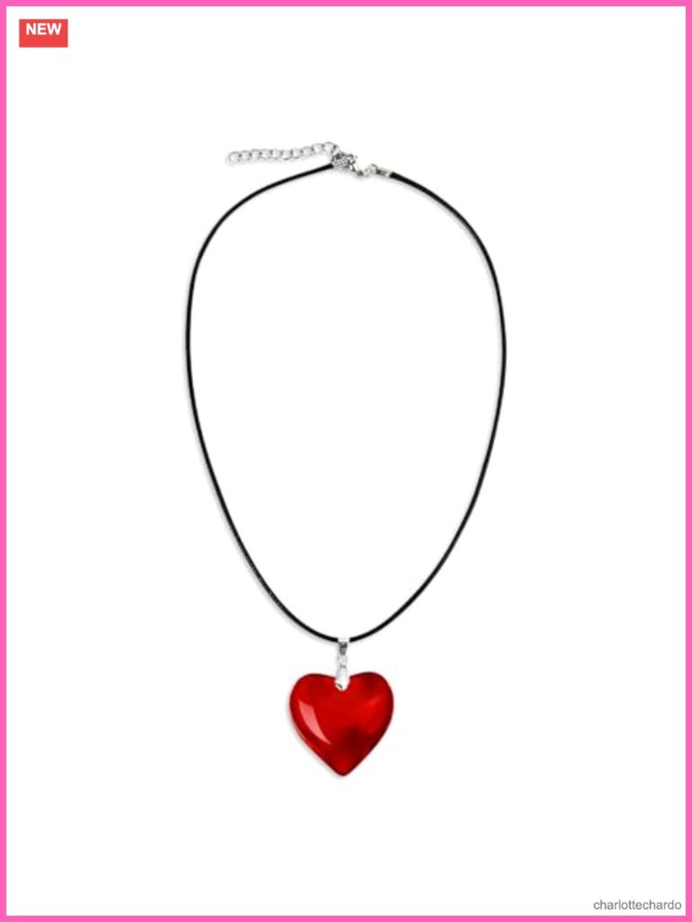 Waxed Cord Choker Necklace with Glass Heart Pendant Retro Y2K Jewelry